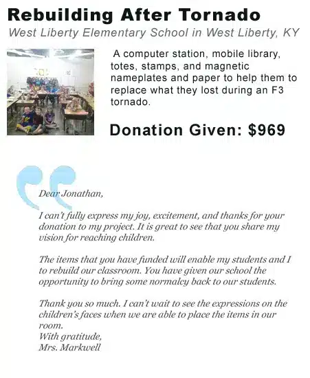 Tornado rebuilding donation thank you letter