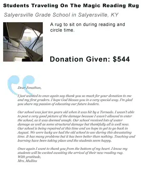 Reading rug donation thank you letter