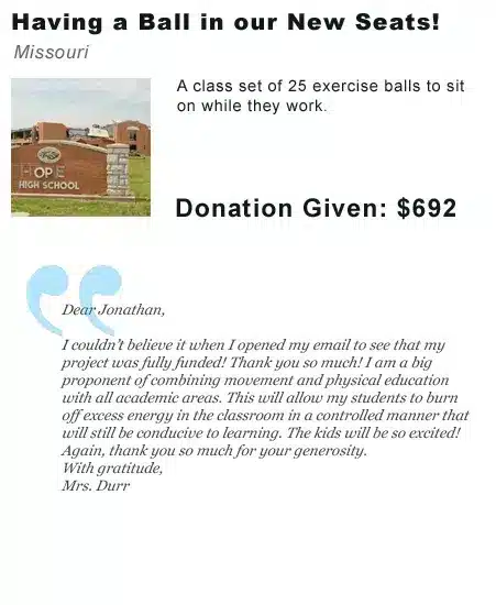 Exercise balls donation thank you letter