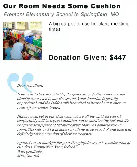 Classroom carpet donation thank you letter