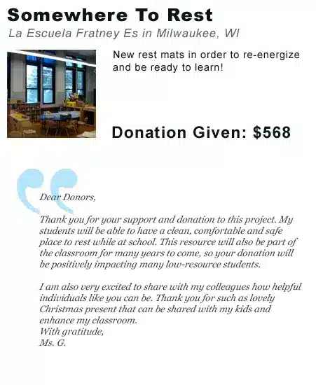 Rest mats donation thank you letter