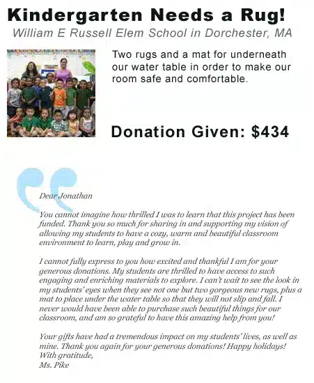 Kindergarten rug donation thank you letter