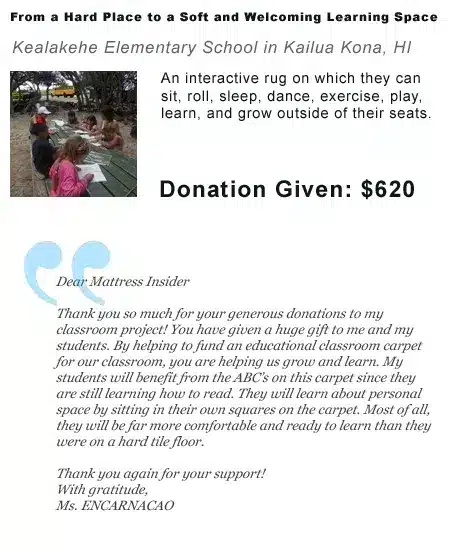 Classroom rug donation thank you letter