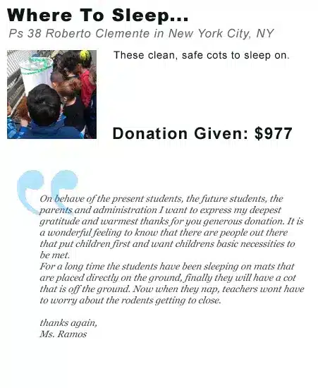 School cots donation thank you letter