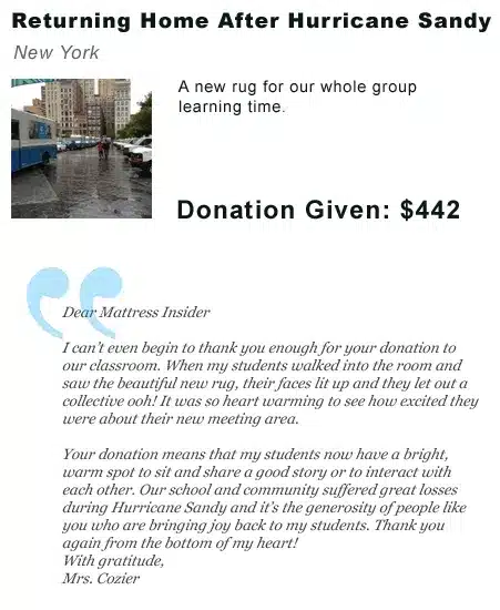 Hurricane Sandy donation thank you letter