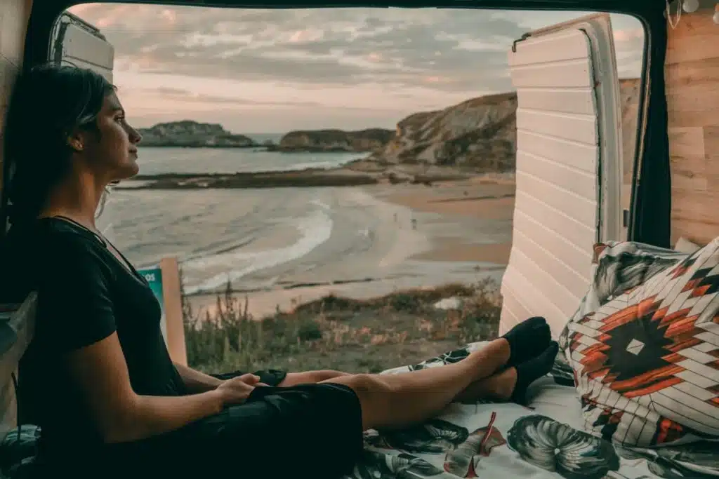 Woman Relaxing in Camper