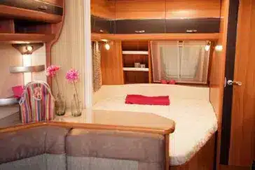 RV bedroom interior with custom mattress