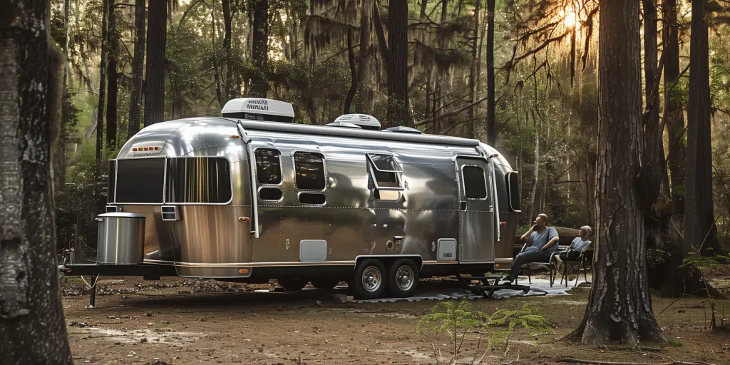 Airstream Classic travel trailer camping