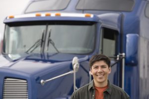 Commercial truck driver with semi truck